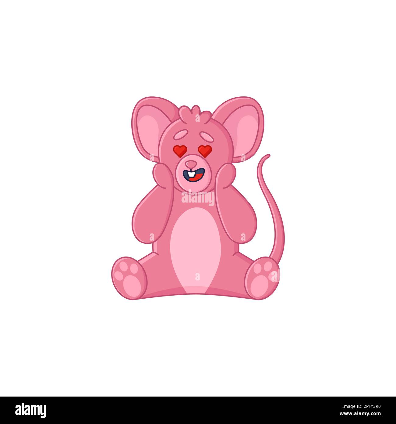Niedliche pinkfarbene Maus-Zeichentrickfigur mit Herzaugenaufkleber Stock Vektor