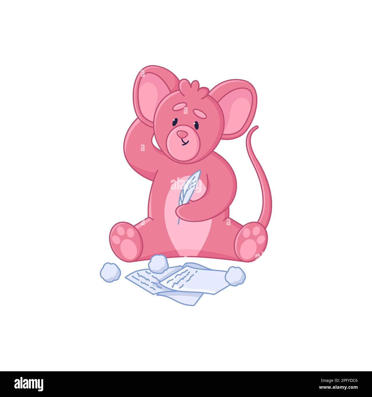 Verwechselte pinkfarbene Zeichentrickfigur mit Federsticker Stock Vektor