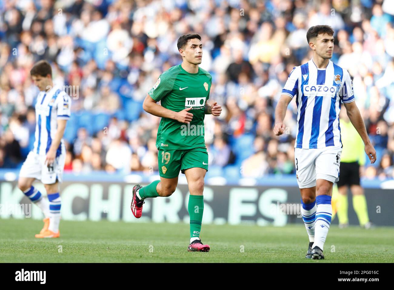 San Sebastian, Spanien. 19. März 2023. Ezequiel Ponce (Elche) Fußball : spanisches Spiel "La Liga Santander" zwischen Real Sociedad 2-0 Elche CF in der reale Arena in San Sebastian, Spanien . Kredit: Mutsu Kawamori/AFLO/Alamy Live News Stockfoto