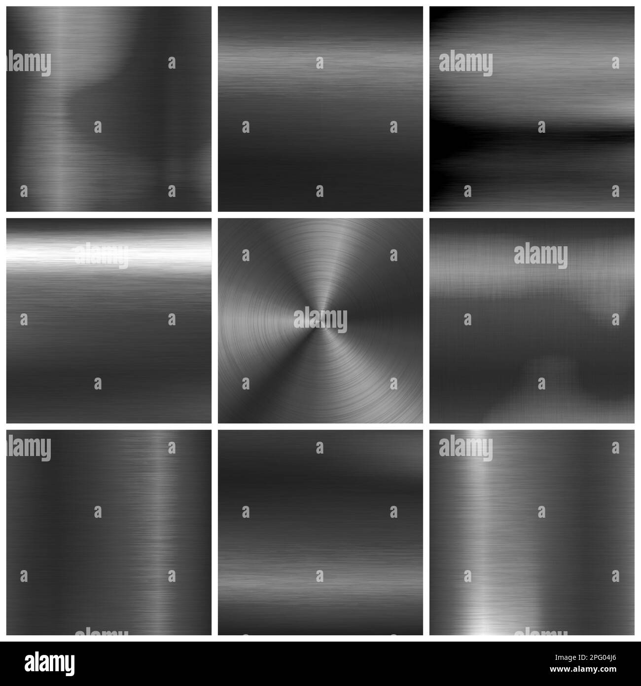 Verschiedene realistische Bannerkollektion aus schwarzem Metall. Gebürstete Stahl- oder Aluminiumplatte, Platte mit Schrauben. Polierte Metalloberfläche. Alte Grunge-Textur mit Stock Vektor