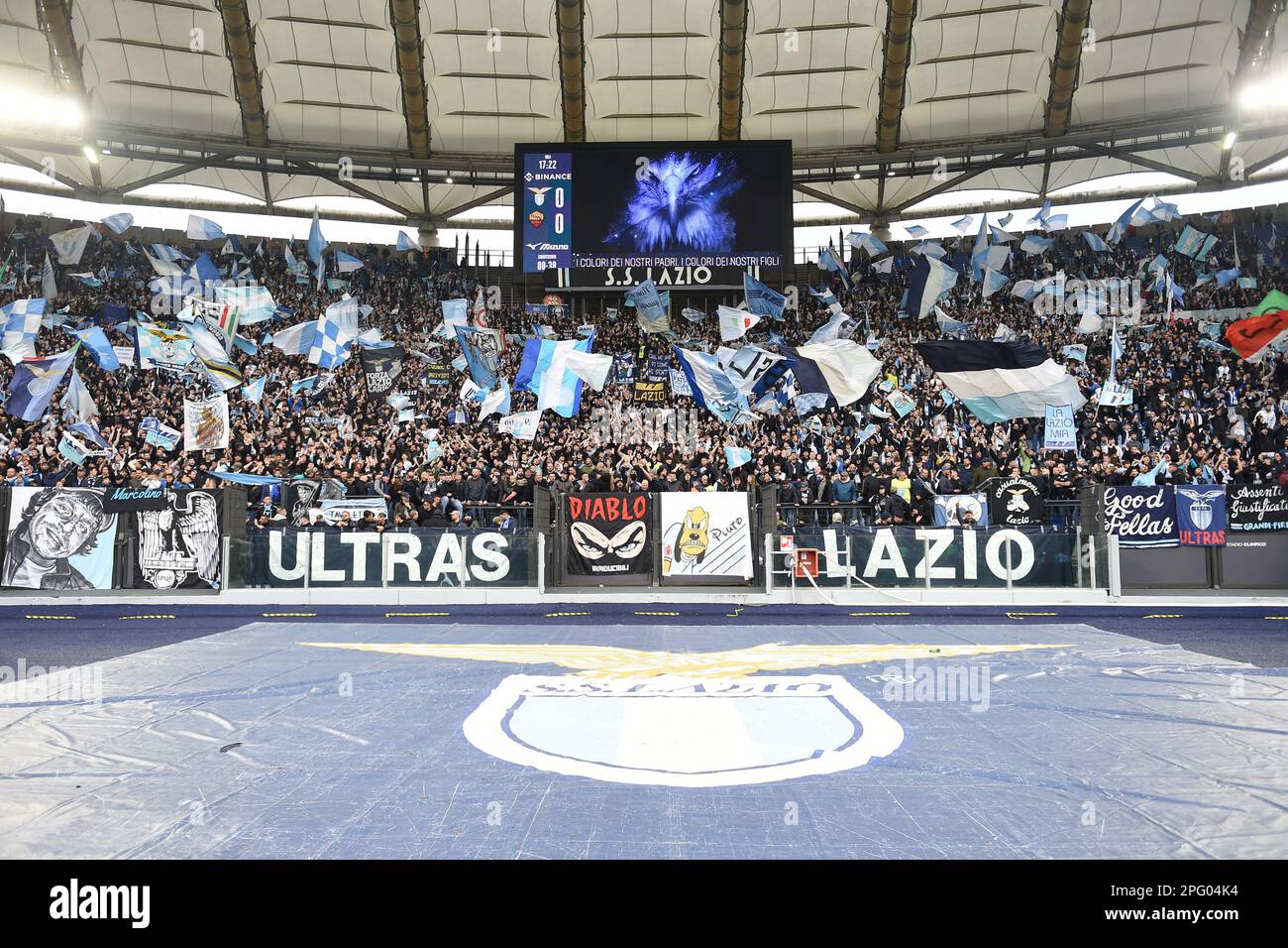 Rom, Latium. 19. März 2023. Latium Fans beim Fußballspiel Serie A Spiel Serie A Spiel Latium V Roma, Rom, Italien, 19. März 2023 Fotografo01 Kredit: Independent Photo Agency/Alamy Live News Stockfoto