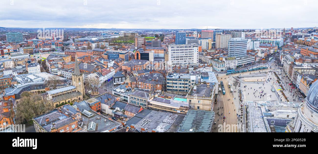 Panoramablick über den Old Market Square in Nottingham, Großbritannien. Hochwertiges Foto Stockfoto