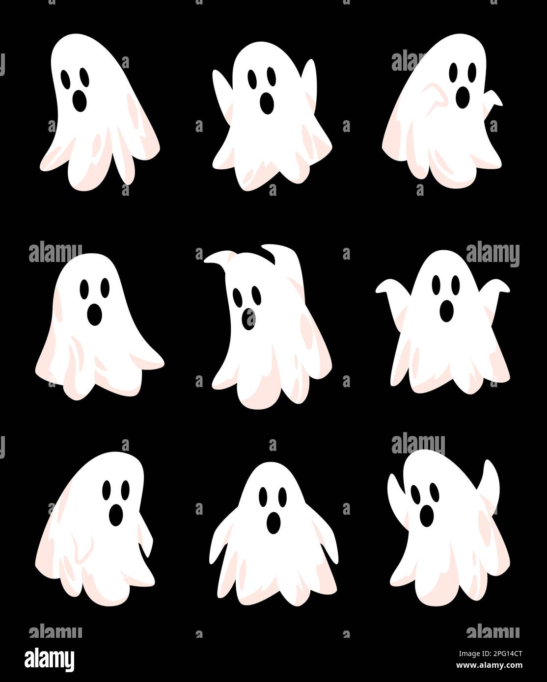 Ghost White Fly Vector Set Kollektion halloween schwarzer Hintergrund Stock Vektor