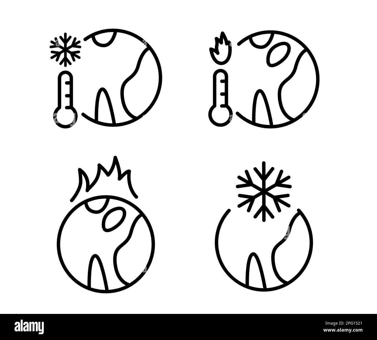 Globale Erwärmung erath Symbollinie Schwarz Temperaturthermometer erhöhen Schneefeuer Stock Vektor