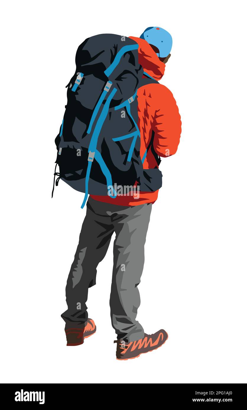 Zwei Wanderer mit einem großen Rucksack auf dem Rücken, Vektorbild Stock Vektor
