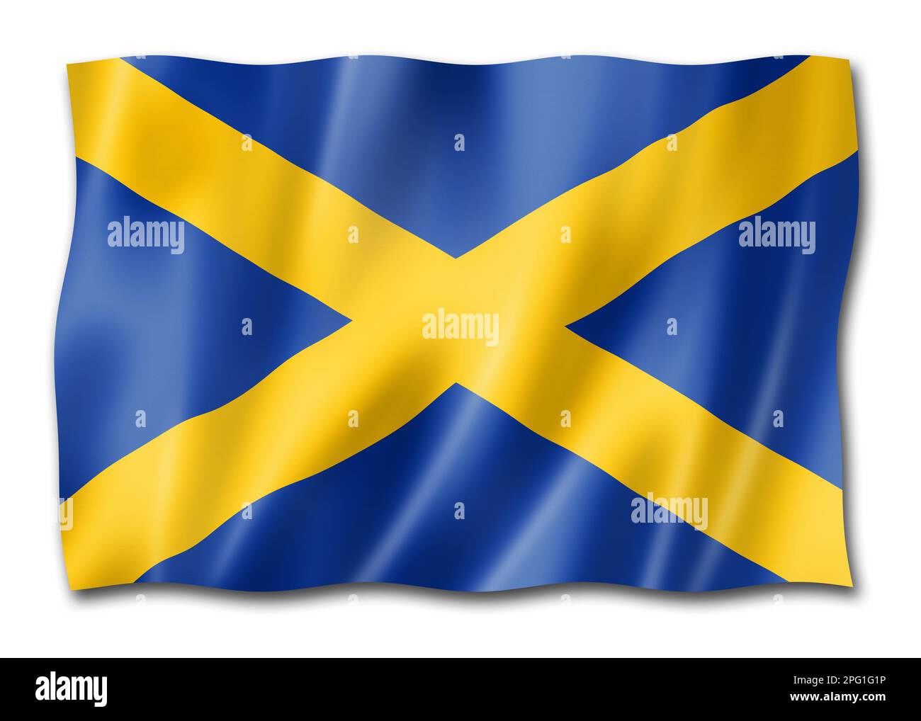 Flagge der Region Mercia, Großbritannien schwenkt Bannersammlung. 3D-Abbildung Stockfoto