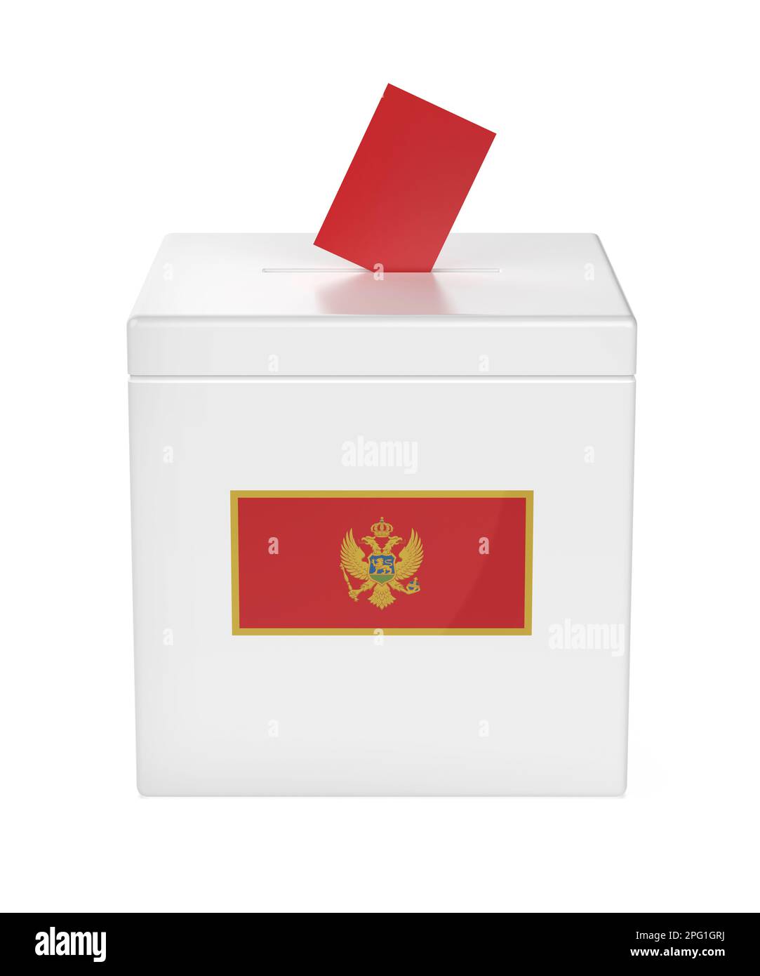 Wahlurnen mit der Flagge Montenegros, Konzeptbild für die Wahlen in Montenegro Stockfoto