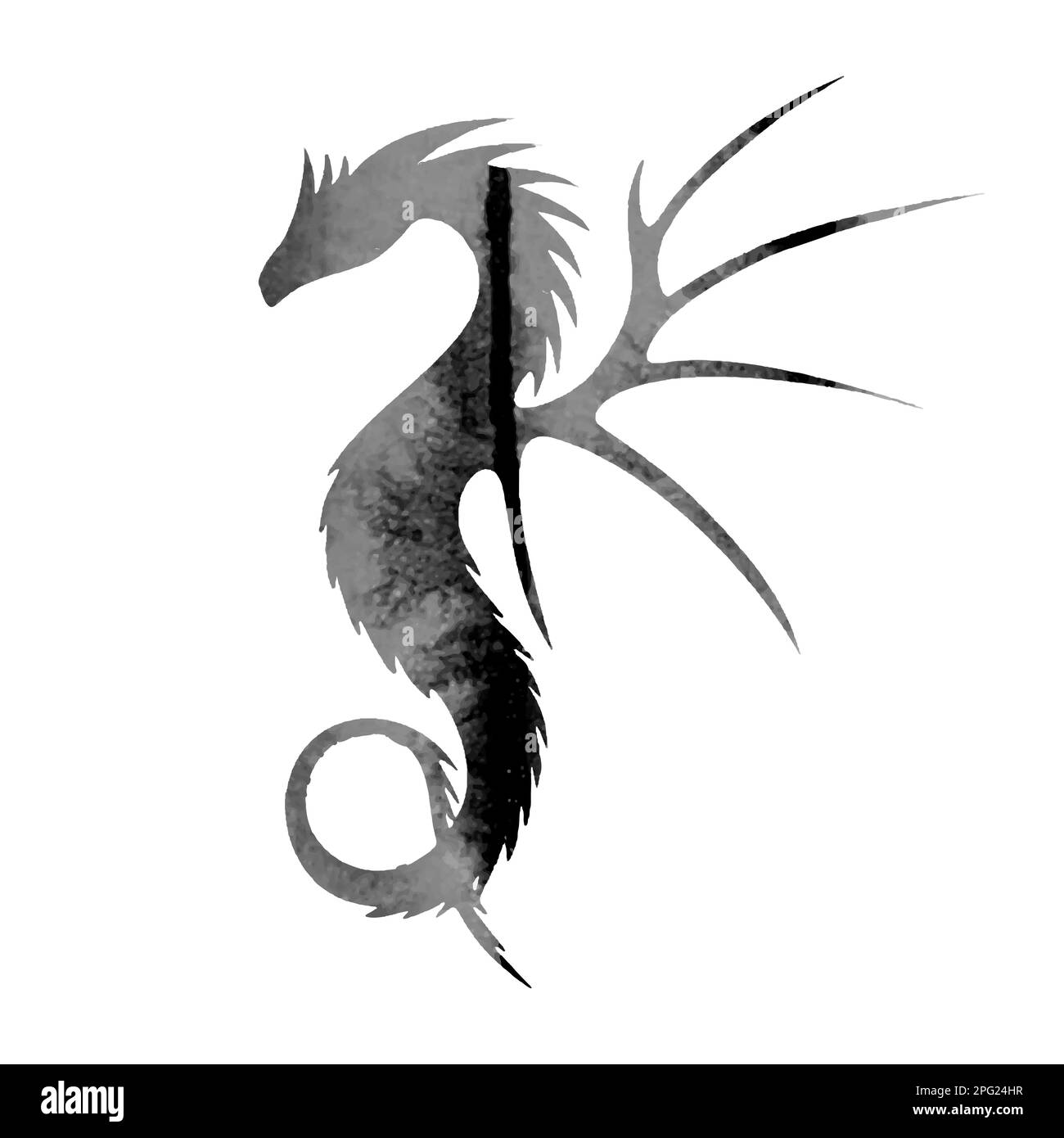 Dragon Aquarell Schwarzweiß-stilisierte Skizze. Vektordarstellung Stock Vektor