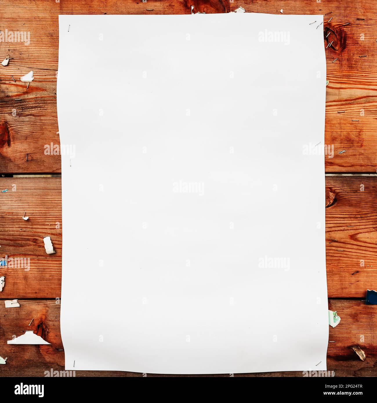 Hintergrund für Social-Media-Post-Mockup – leeres weißes Papier auf Holzbrett als Kopierbereich Stockfoto