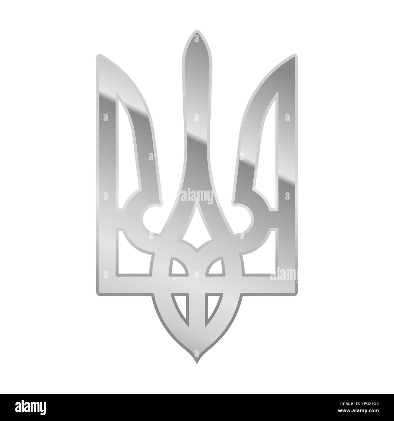 Silbergradient Tryzub. Ukrainisches Wappen im Schild, dreiziger ukrainischer Nationallogo Stock Vektor