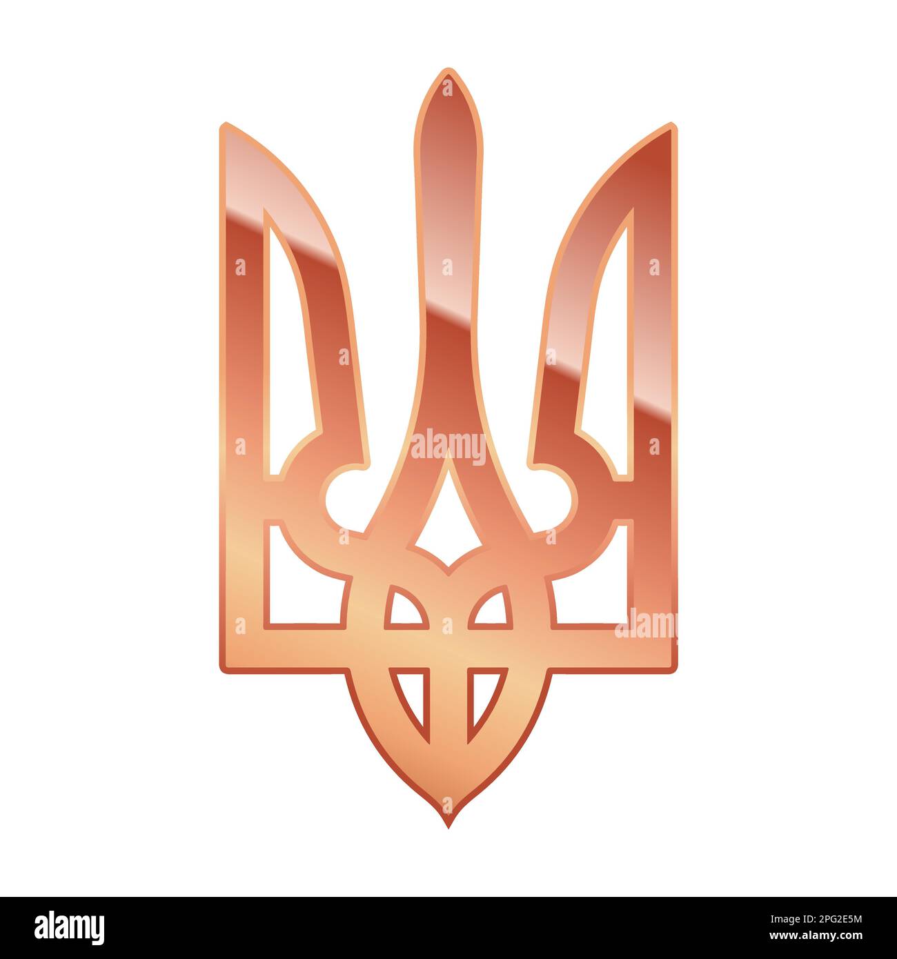 Bronze Gradient Tryzub. Ukrainisches Wappen im Schild, dreiziger ukrainischer Nationallogo Stock Vektor