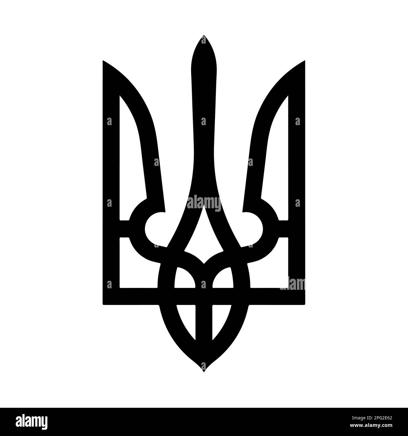 Tryzub. Ukrainisches Wappen im Schild, dreiziger ukrainischer Nationallogo Stock Vektor