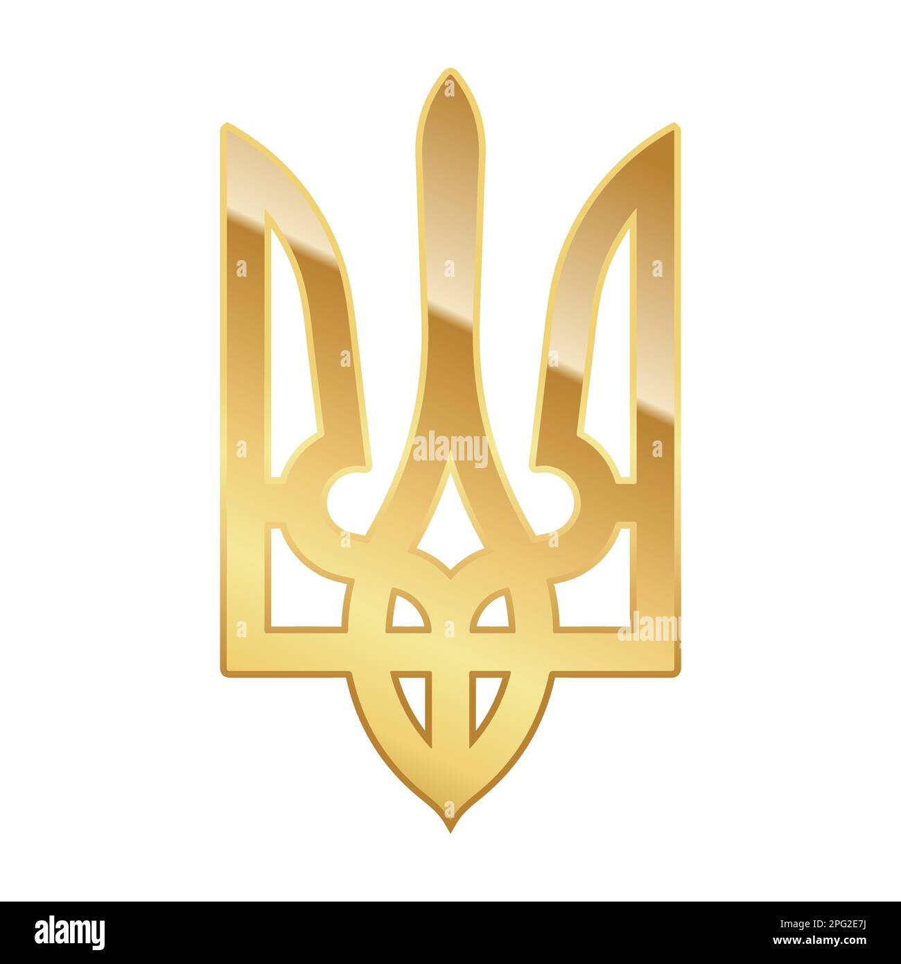 Goldgradient Tryzub. Ukrainisches Wappen im Schild, dreiziger ukrainischer Nationallogo Stock Vektor