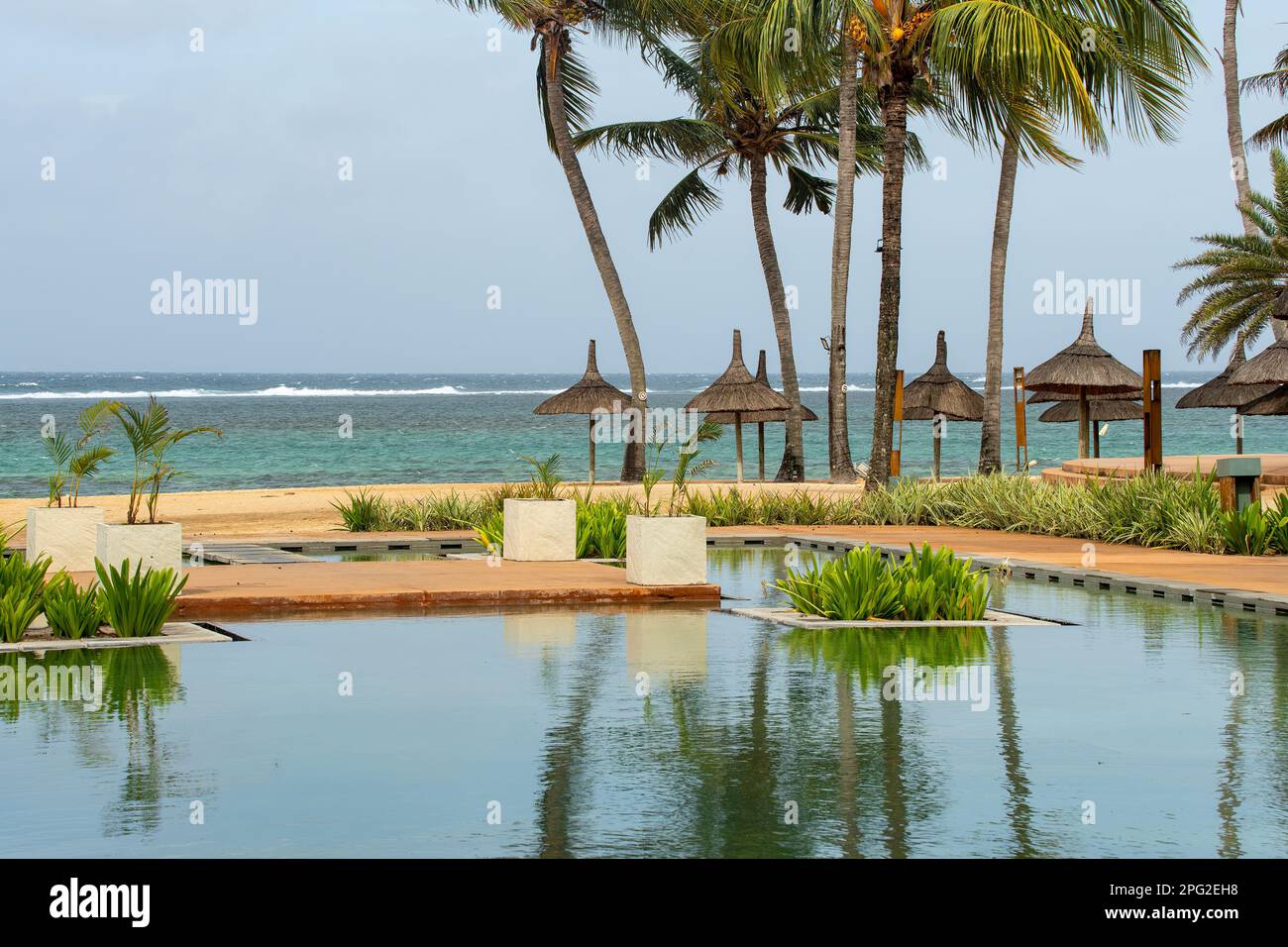 Meerblick bei Outriggers, Bel Ombre, Mauritius Stockfoto