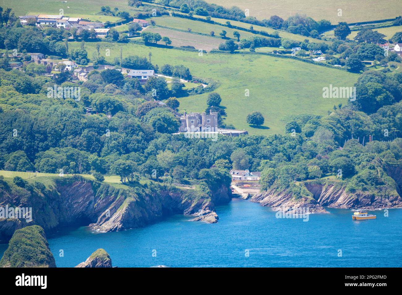 Watermouth Castle, Combe Martin, Ilfracombe, North Devon, Großbritannien, aus der Vogelperspektive Stockfoto