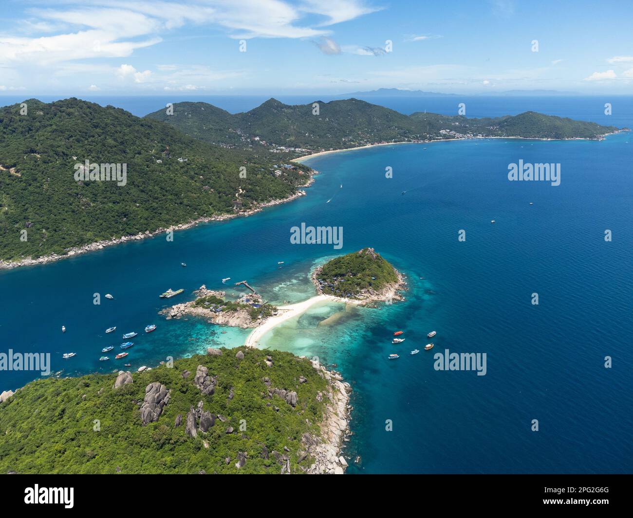 Ko Tao, Thailand: Luftaufnahme der Insel Ko Tao im Golf von Thailand in Südostasien. Die Insel ist ein berühmtes Tauchziel. Stockfoto