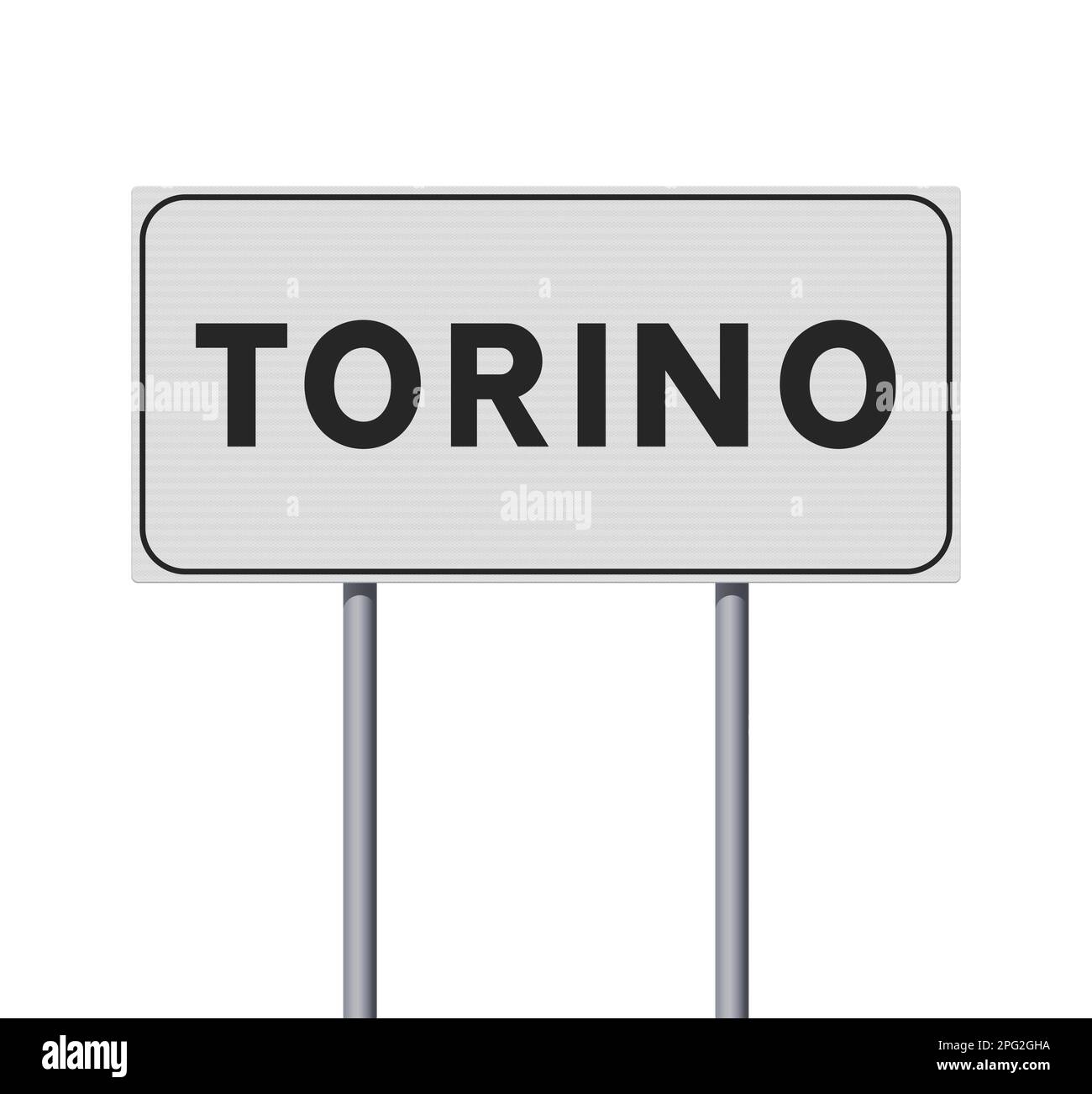 Vektordarstellung der Stadt Turin (Italien) Eingang weißes Straßenschild auf Metallmasten Stock Vektor