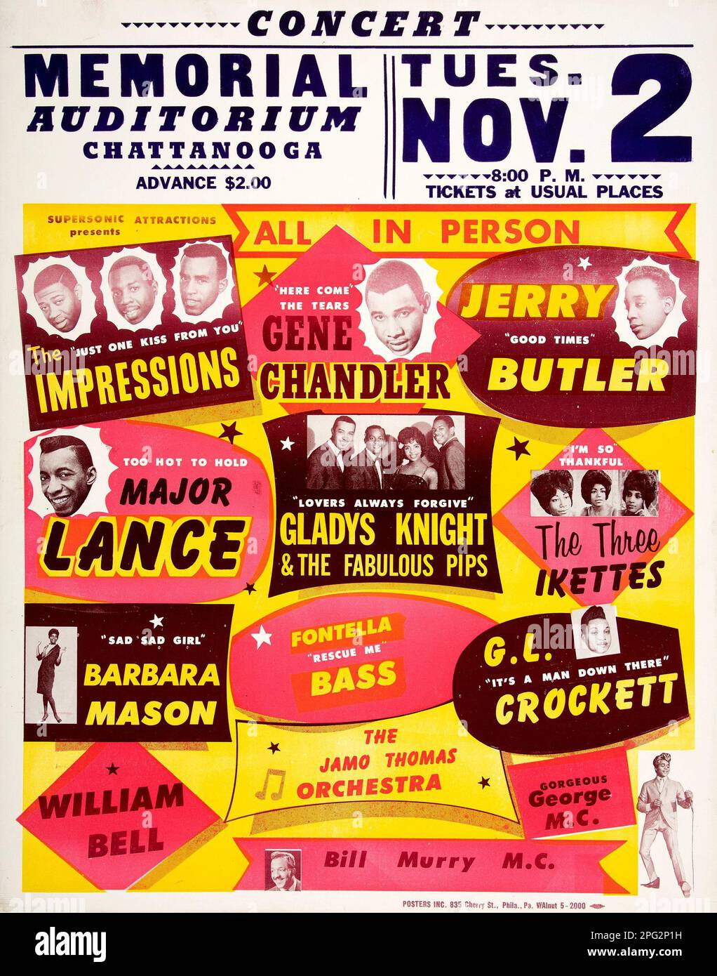 Memorial Auditorium Chattanooga - Gladys Knight, Gene Chandler, Jerry Butler und mehr - Motown-Konzertposter 1965 Stockfoto