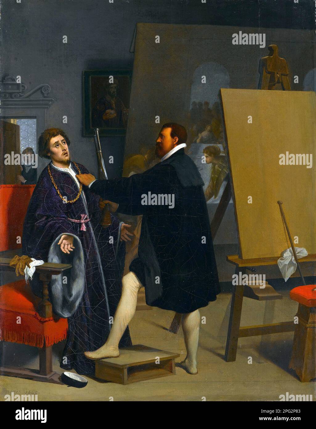 Aretino im Studio von Tintoretto von Jean Auguste Dominique Ingres 1848 - zweite Version der Originalfarbe Stockfoto