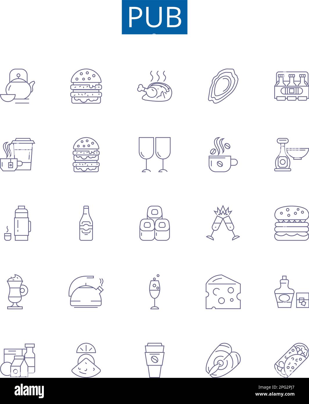 Symbole für Pub-Linien sind eingestellt. Designkollektion von Bar, Alehouse, Tavern, Pubs, Brauerei, Taproom, öffentliches Haus, Bewässerungsloch Konturenvektor Stock Vektor