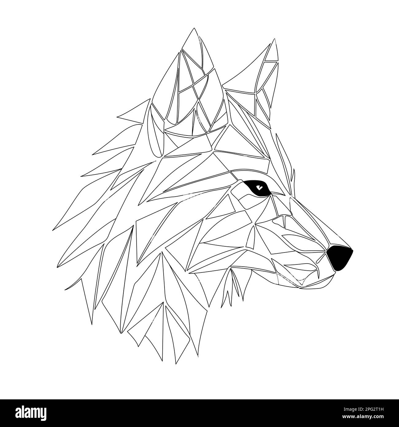 Wolf Logo-Design. Abstrakter Wolfskopf aus schwarzem Polygon. Ruhiges Wolfsgesicht. Vektordarstellung Stock Vektor