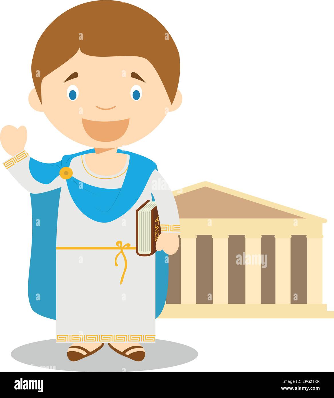 Klassische griechische Zeichentrickfigur mit Parthenon. Vektordarstellung. Geschichtskollektion Für Kinder. Stock Vektor
