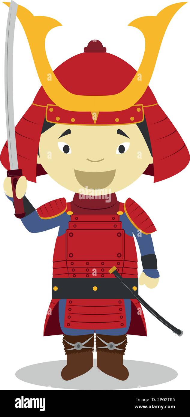 Japanische Samurai-Zeichentrickfigur. Vektordarstellung. Geschichtskollektion Für Kinder. Stock Vektor