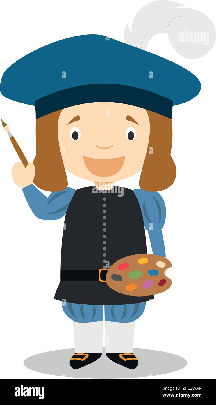Renaisssance-Künstler-Cartoon-Figur. Vektordarstellung. Geschichtskollektion Für Kinder. Stock Vektor