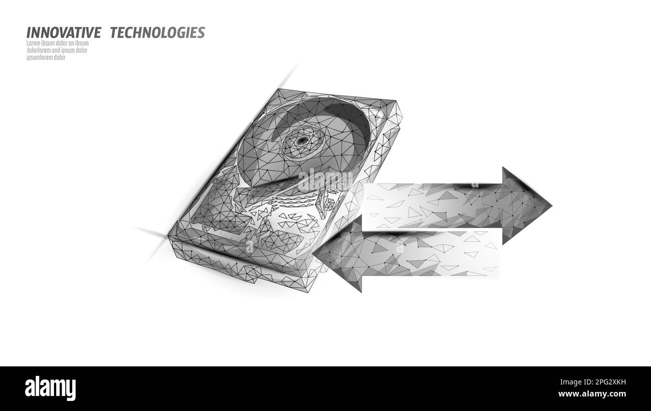 Festplattendateihardware der Festplatte. 3D Computervektordarstellung für Low Poly Information Storage Record System IT-Technologie Stock Vektor