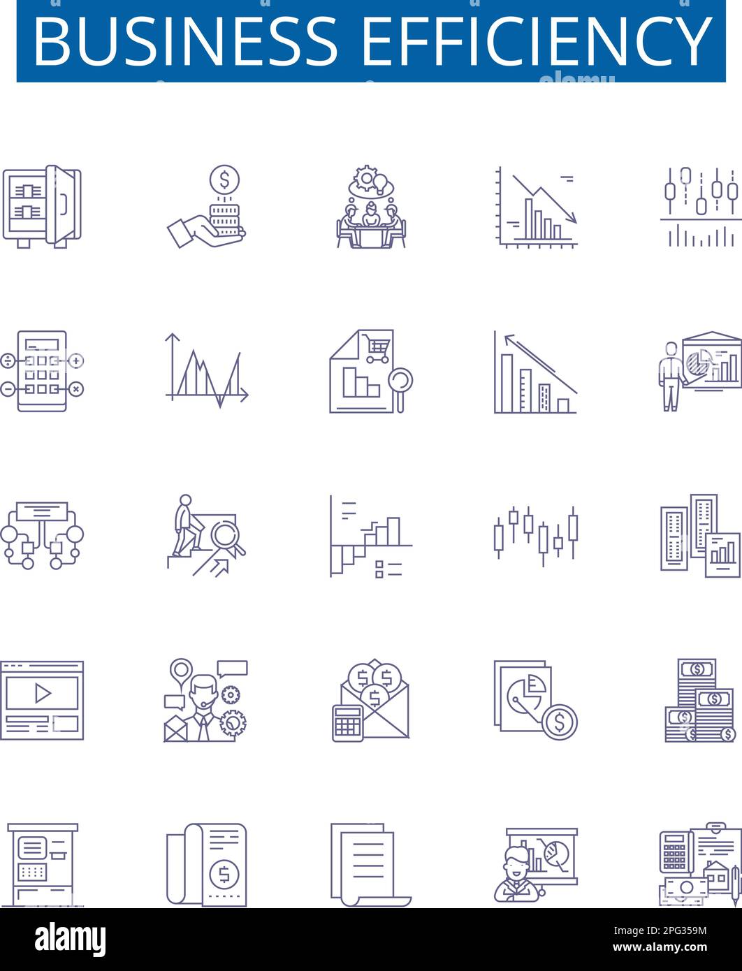 Symbole für Geschäftsabläufe sind gesetzt. Design-Sammlung von Rentabilität, Produktivität, Automatisierung, Optimierung, Optimierung, Prozesse Stock Vektor