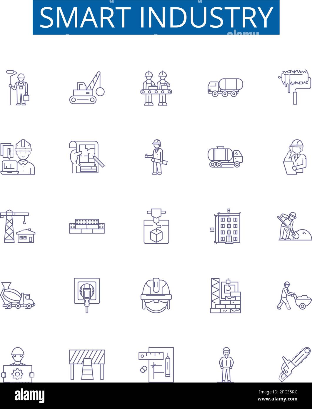 Intelligente Symbole für Industrielinien. Design-Sammlung von Industrie 40, KI, Automatisierung, IoT, Fertigung, Robotik, Digitalisierung, Datenstruktur Stock Vektor