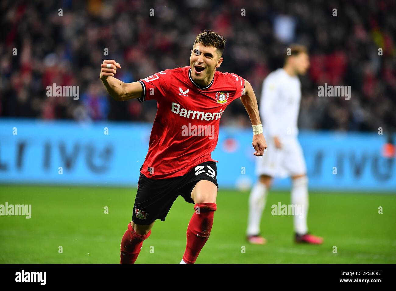 LEVERKUSEN, DEUTSCHLAND 19.03.23 Exequiel Palacios feiert sein Ziel