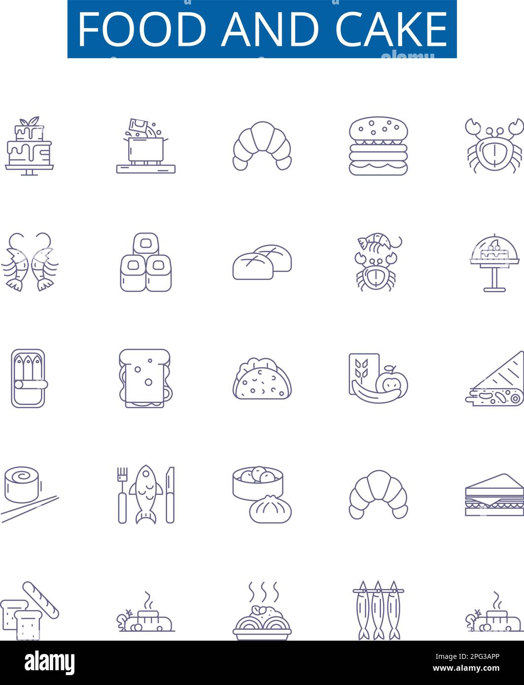 Symbole für Lebensmittel- und Kuchenspuren sind gesetzt. Design ...