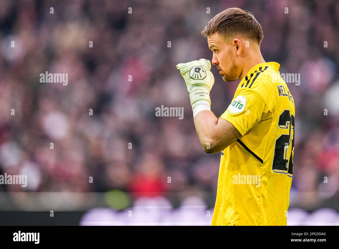 AMSTERDAM, NIEDERLANDE - MÄRZ 19: Torhüter Timon Wellenreuther von Feyenoord während des niederländischen Eredivisie-Spiels zwischen Ajax und Feyenoord bei Johan C. Stockfoto