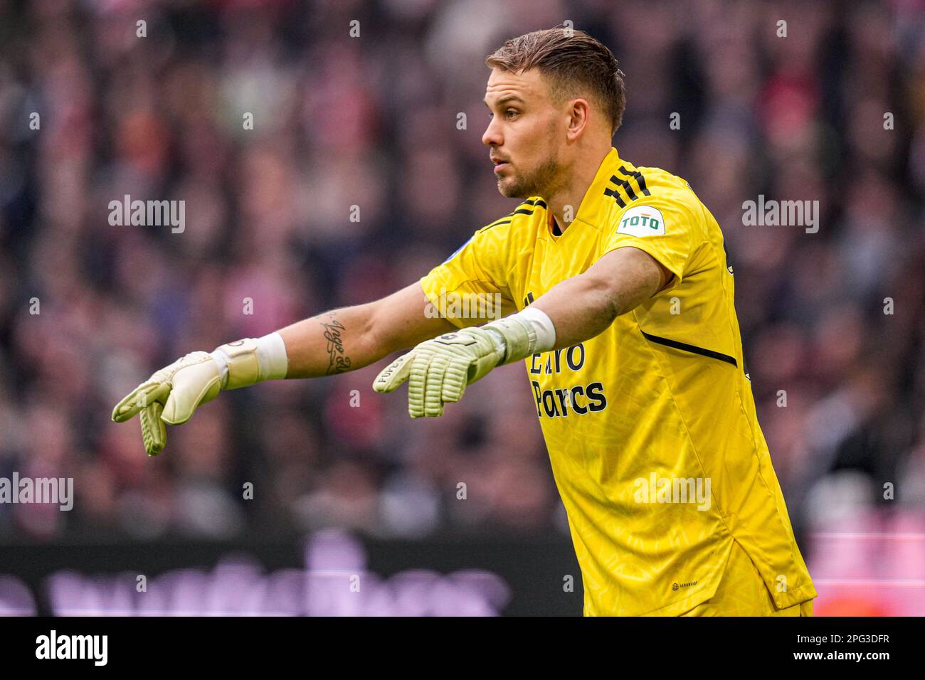 AMSTERDAM, NIEDERLANDE - MÄRZ 19: Torhüter Timon Wellenreuther von Feyenoord während des niederländischen Eredivisie-Spiels zwischen Ajax und Feyenoord bei Johan C. Stockfoto