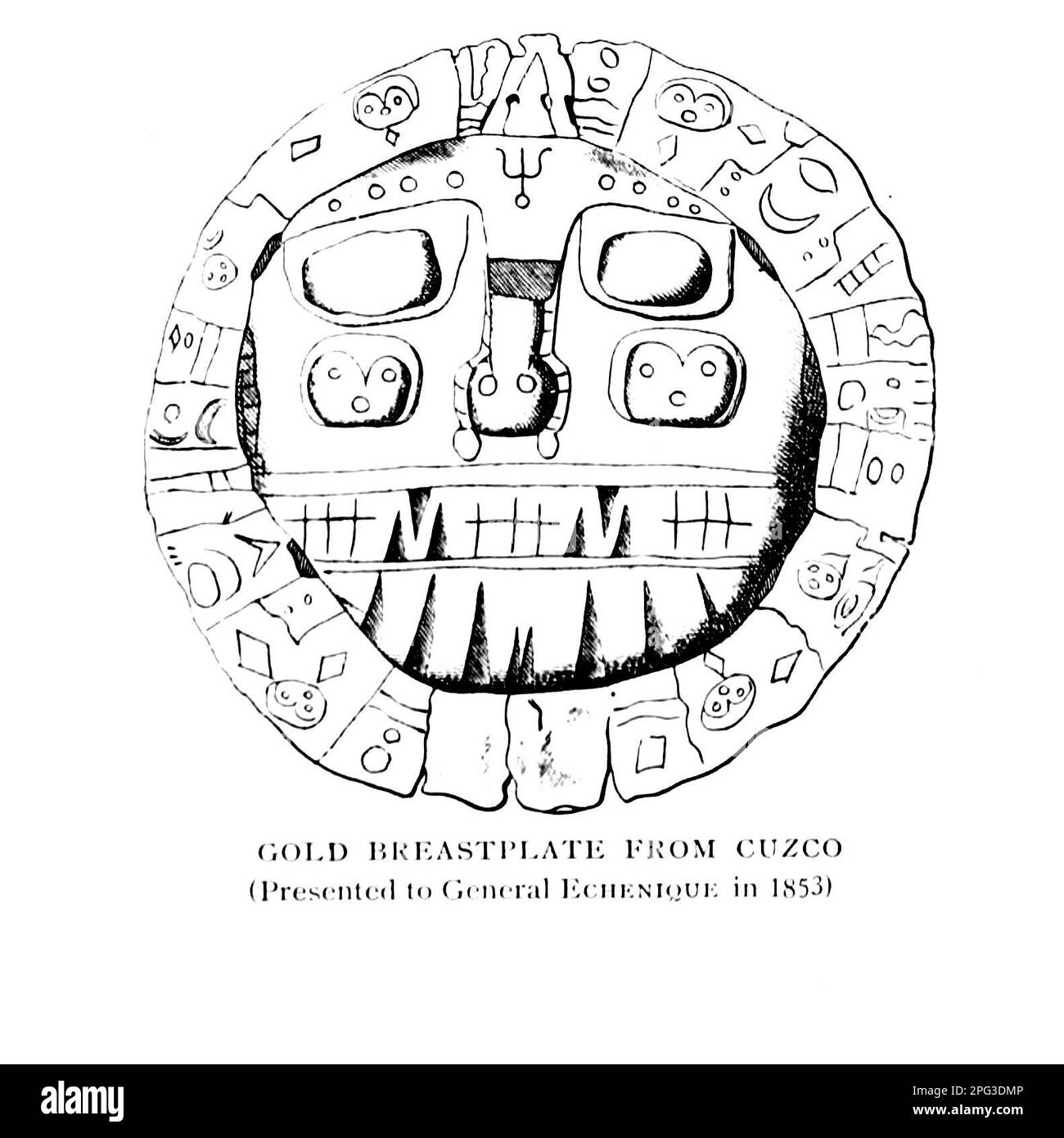 Goldene Brustplatte aus Cuzco aus dem Buch " die Inkas von Peru " VON SIR CLEMENTS MARKHAM, K.C.B. Veröffentlicht in New York von Dutton 1912 Stockfoto