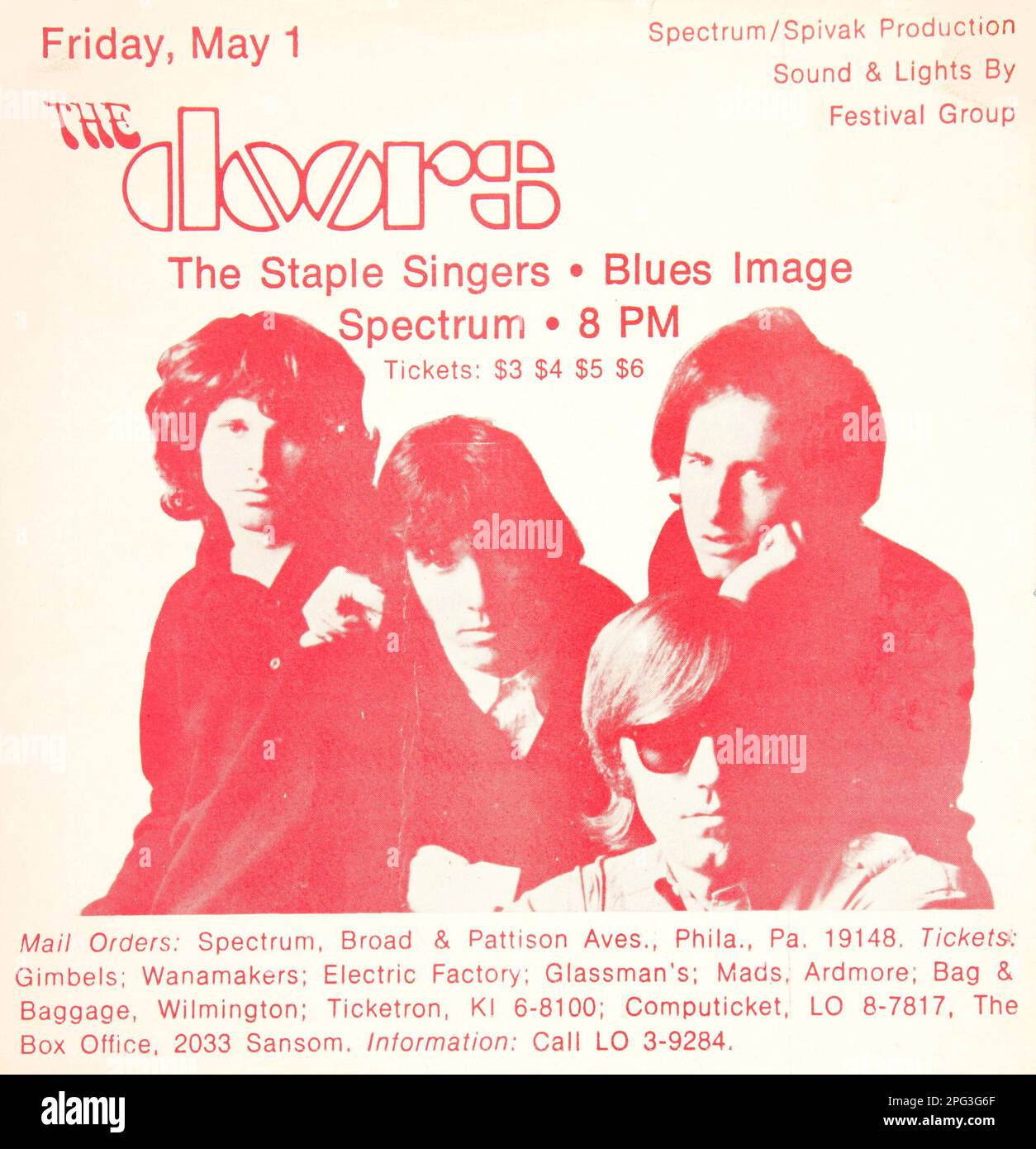 The Doors, Staple Sängers 1970 Philadelphia, PA Concert Handbill Stockfoto