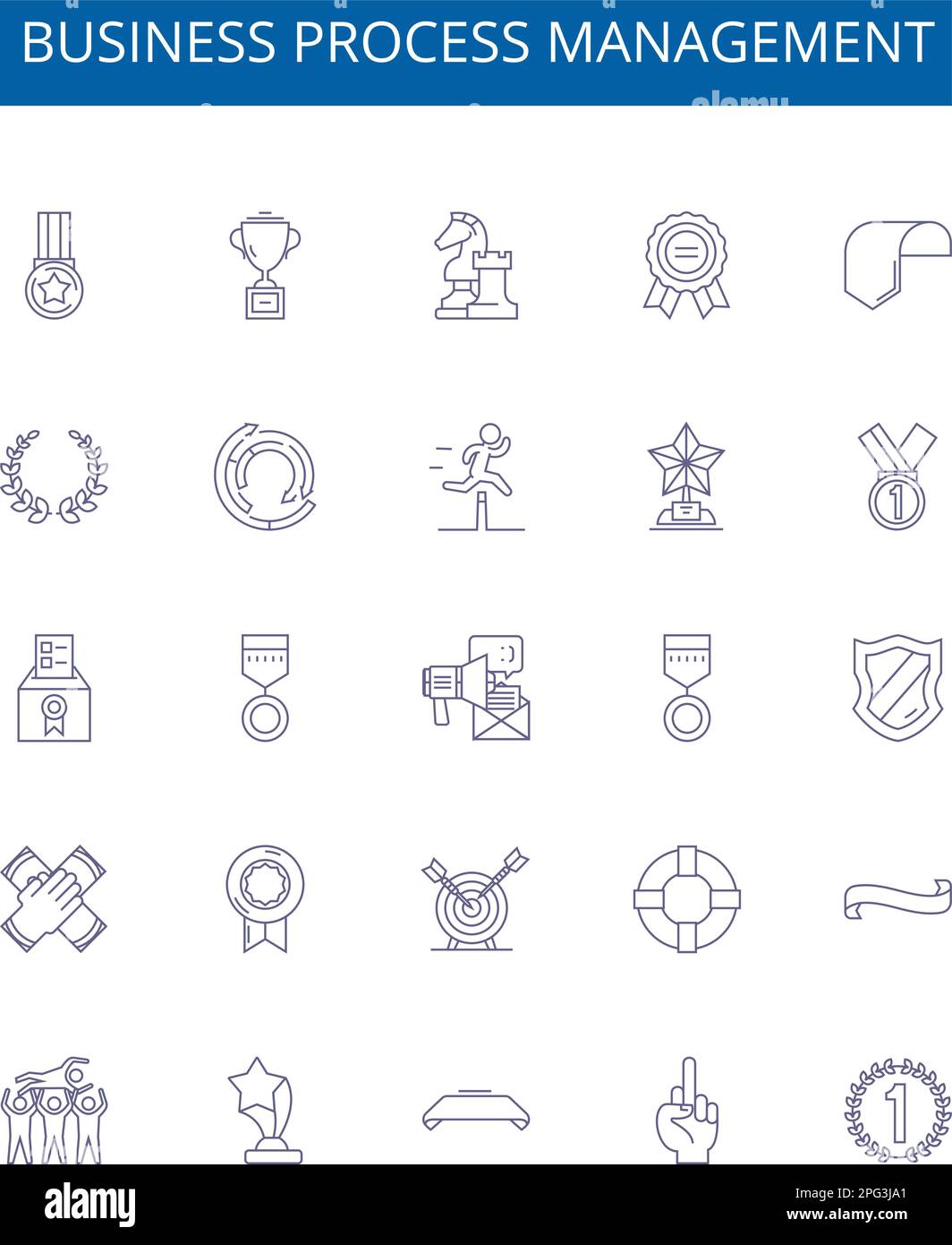 Symbole für die Geschäftsprozessverwaltung sind gesetzt. Designsammlung von Business, Process, Management, Automation, Efficiency, Flow, Optimization (Strömung, Optimierung) Stock Vektor