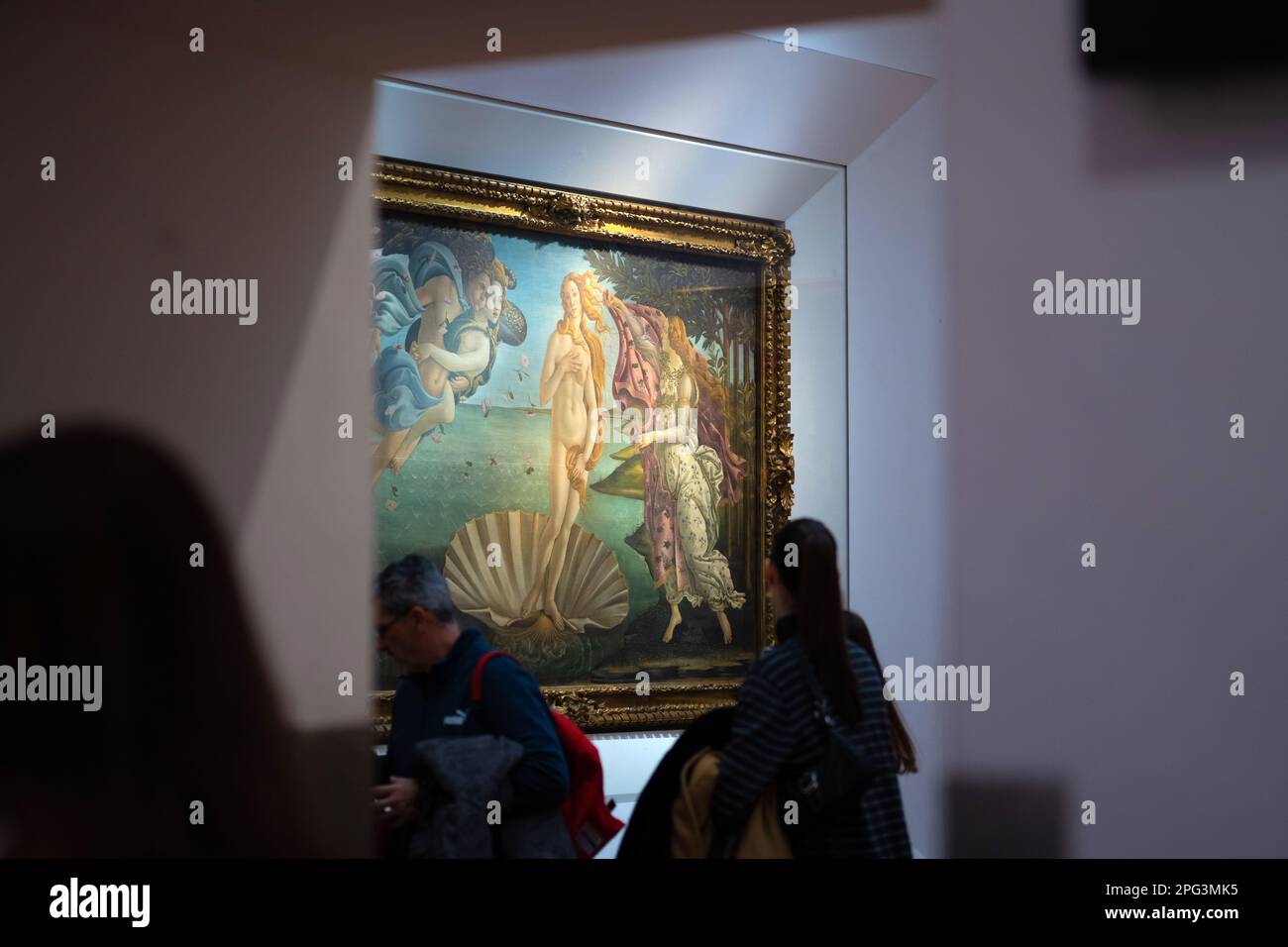 Eines der berühmtesten Kunstwerke der Welt, die Geburt der Venus von Sandro Botticelli, ausgestellt in den Uffizien in Florenz, Italien Stockfoto