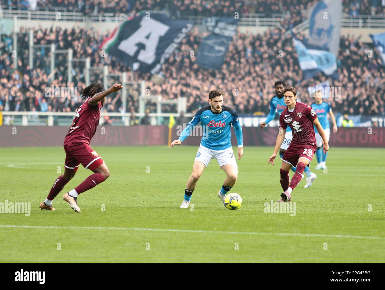 Chvicha Kvaratskhelia von SSC Napoli während des Fußballspiels der Italienischen Serie A zwischen dem Turin FC und dem SSC Napoli am 19. März 2023 im Stadio Olimpico Gr Stockfoto
