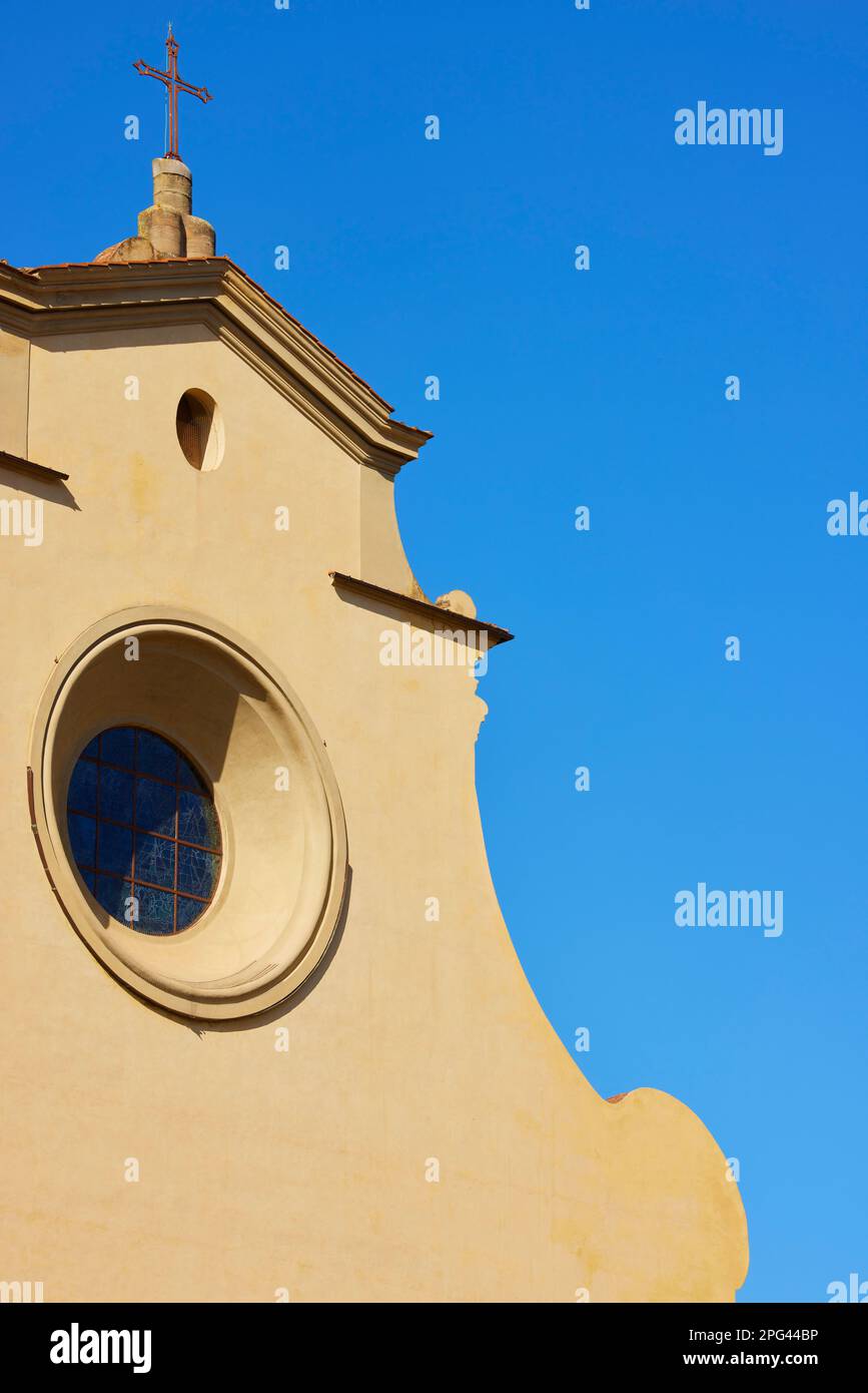 Gelbe Fassade der Basilika di Santo Spirito, Florenz, Italien Stockfoto