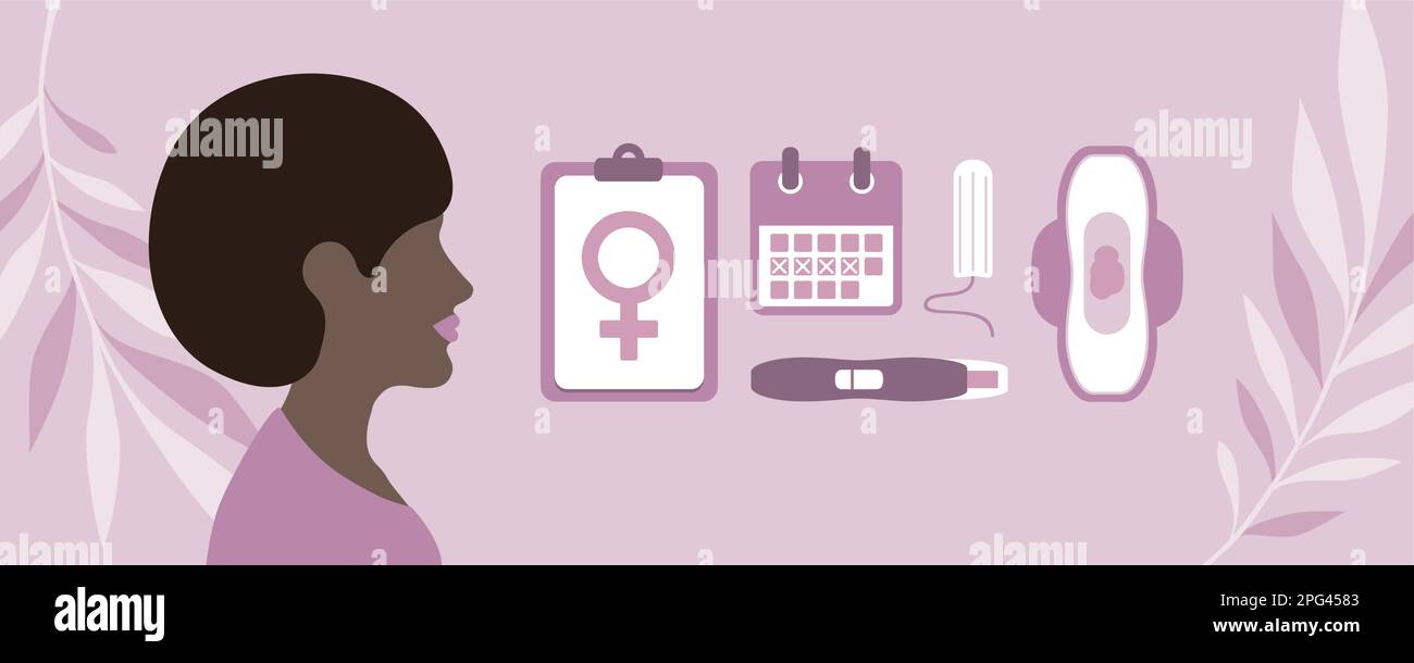 Set von weiblichen Hygieneprodukten Menstruation Frau Körper Stock Vektor