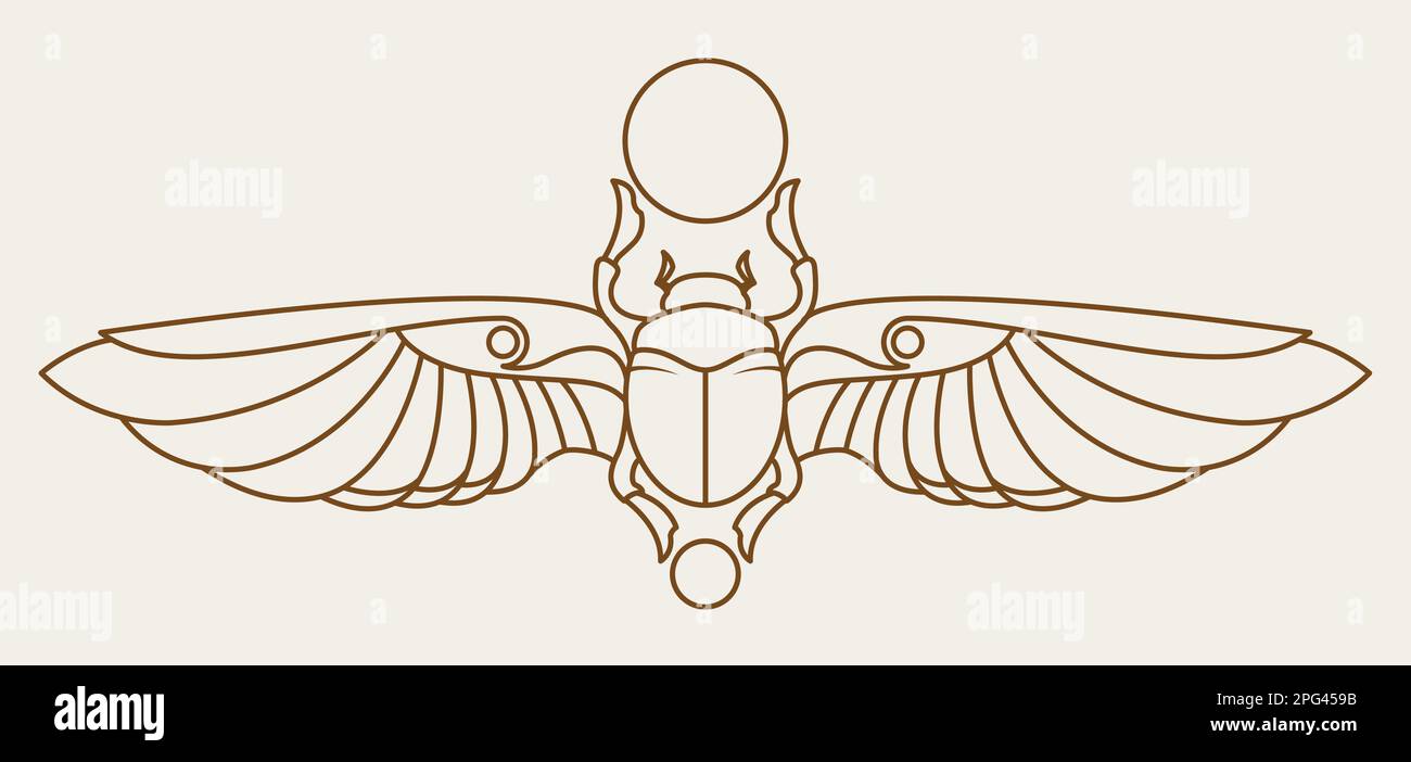 Ägyptischer heiliger Skarab mit verstreuten Flügeln, alter ägyptischer Käfer, Symbol Khepri-gott, Vektor Stock Vektor