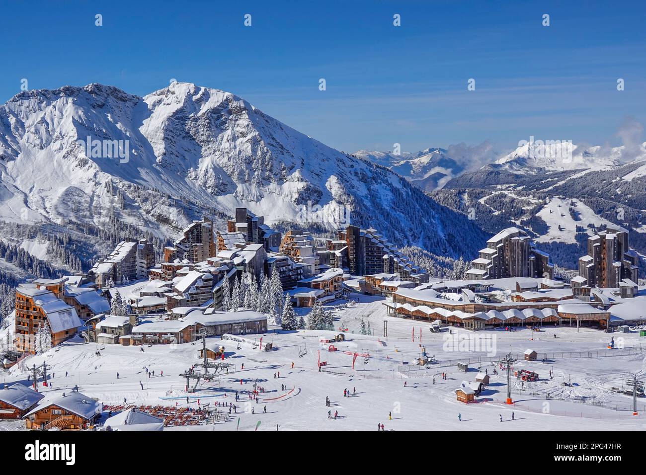 Avoriaz, Wintersportgebiet Les Portes du Soleil, Haute-Savoie, Frankreich Stockfoto