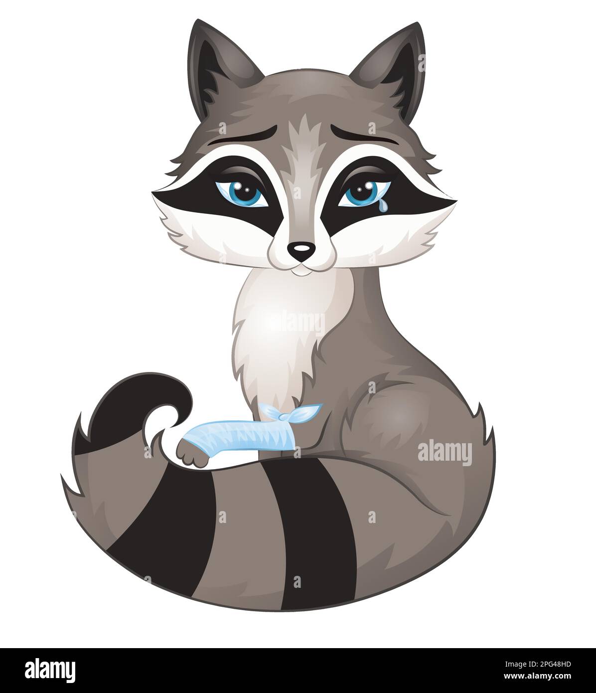 Der arme Waschbär ist verletzt. Es weint und zeigt eine verletzte Pfote. Stock Vektor