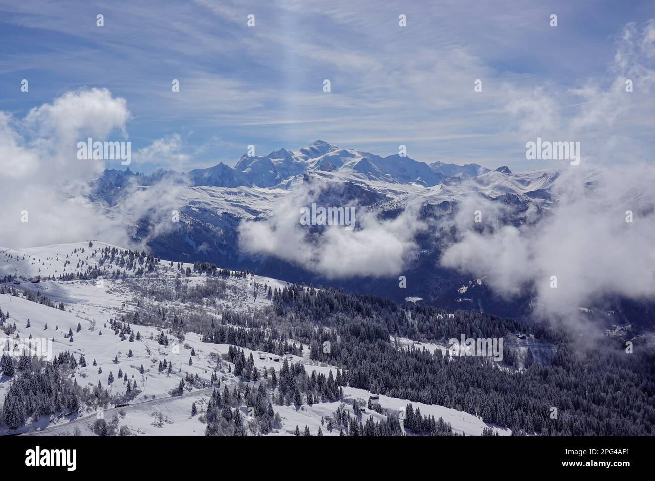 Bergkette, Gipfel, Mont Blanc, Savoyer Alpen, Frankreich Stockfoto
