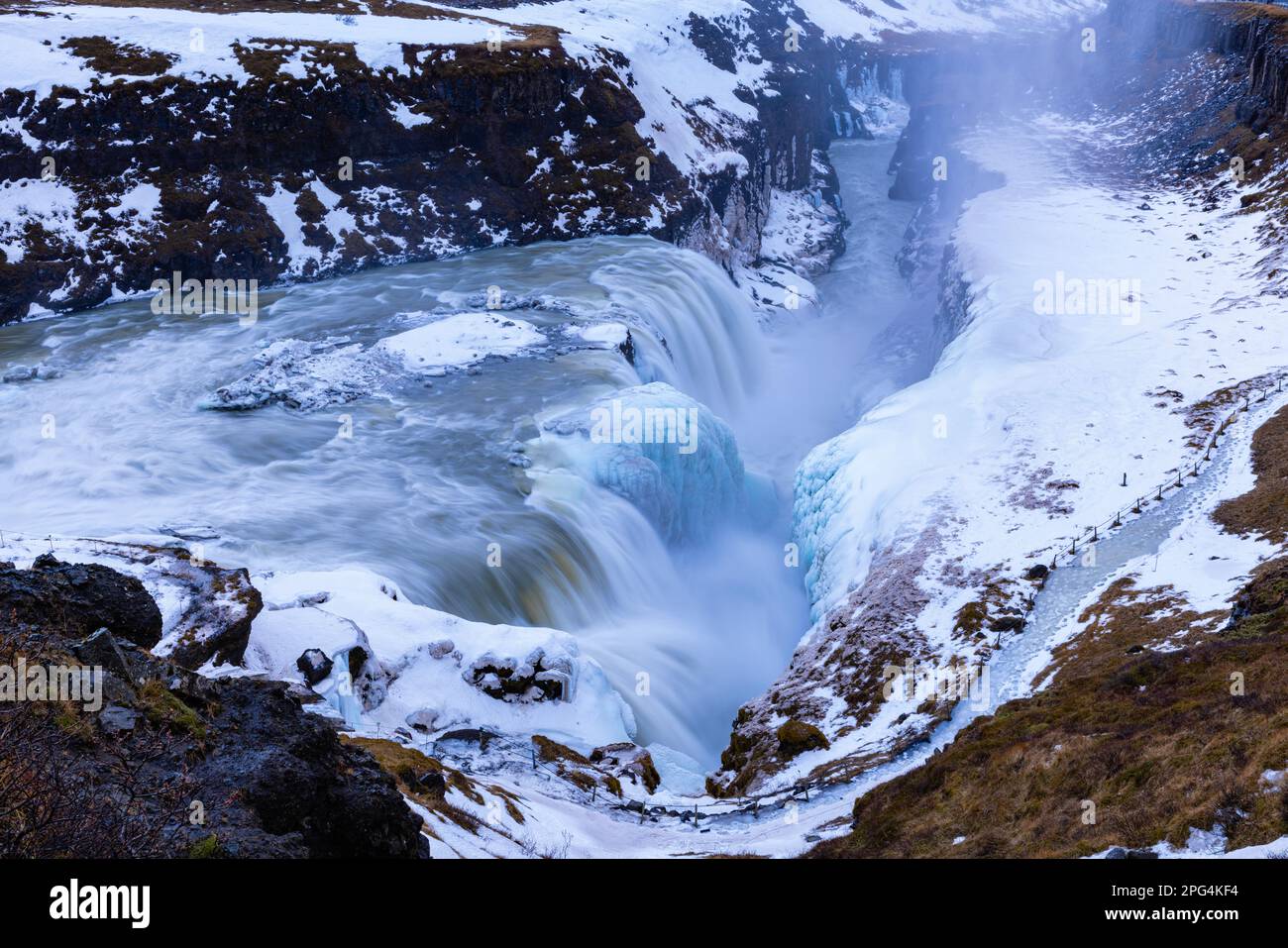 Gullfoss Falls und der Fluss Hvítá, Blaskogabyggd, Bláskógabyggð, Island Stockfoto