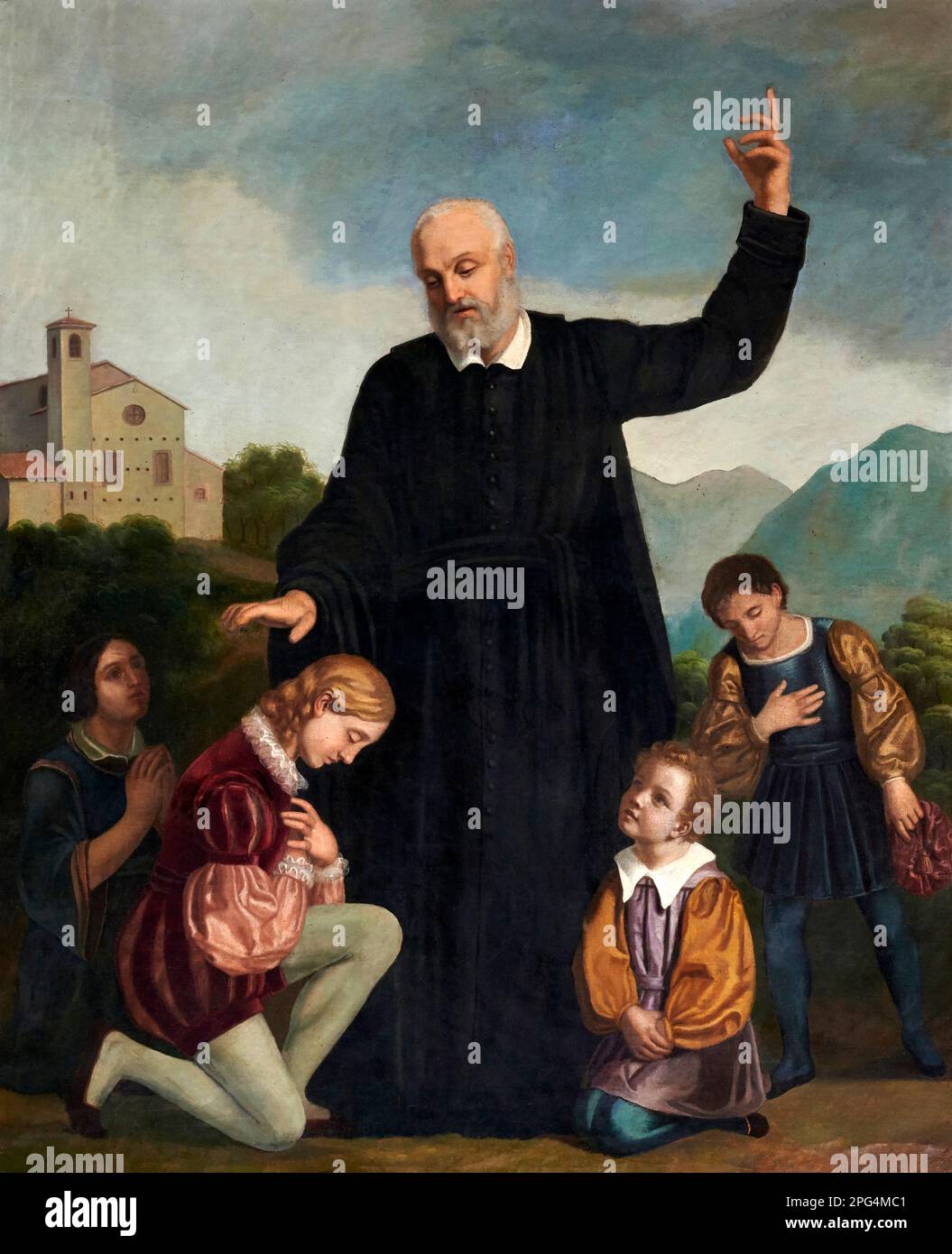 San Filippo Neri con i fanciulli - olio su tela - Filippo Brunelli - 1845 - Calino (Bs) chiesa parrocchiale di S.Michele Arcangelo Stockfoto