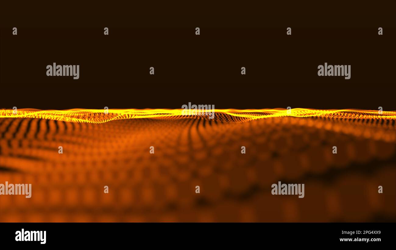 Abstrakte Wellenpunkte Partikeltechnologie Hintergrunddesign. Grüner abstrakter Hintergrund mit dynamischen Wellenelementen. Abstrakte Digitale Dots Wave-Technologie Stockfoto
