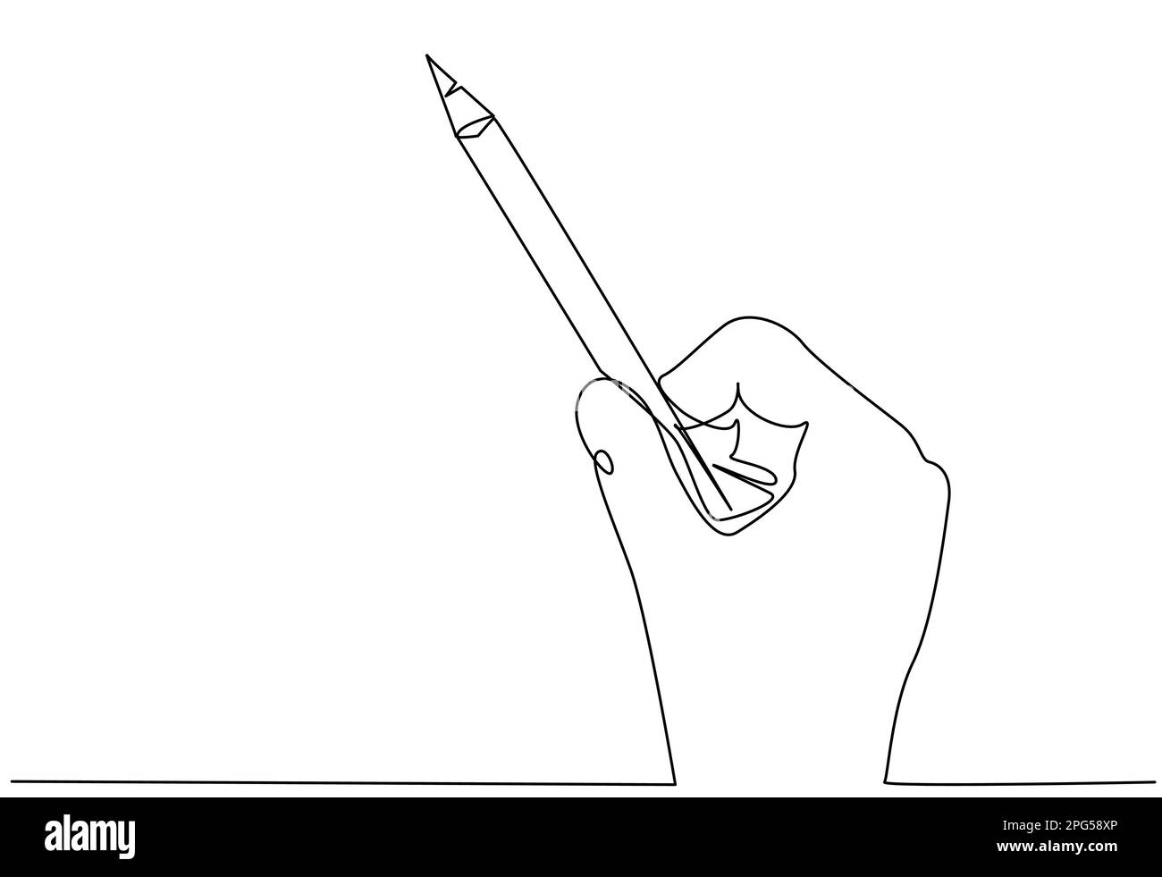 Bleistift in der Hand in einer Zeile auf weißem Hintergrund. Stock Vektor